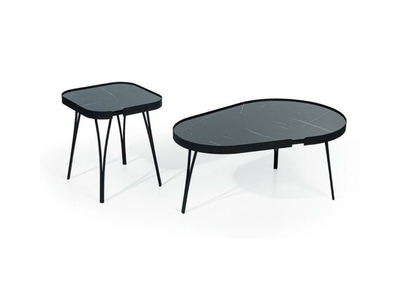 Designer Grauer Couchtisch Set Luxus 2x Tische Runde Beistelltische Tisch