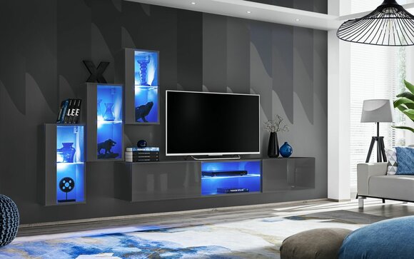Garnitur Set 4tlg Wohnwand Luxus Designer Sideboard TV-Ständer Holzmöbel