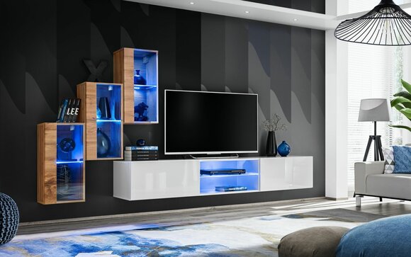 3x Wandschrank Wohnzimmermöbel Wohnwand 210 cm Einrichtung Luxus TV-Ständer