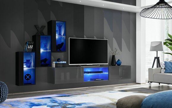 Set 4tlg Wohnwand 210 cm Einrichtung Einrichtung Modern Wandschrank Neu