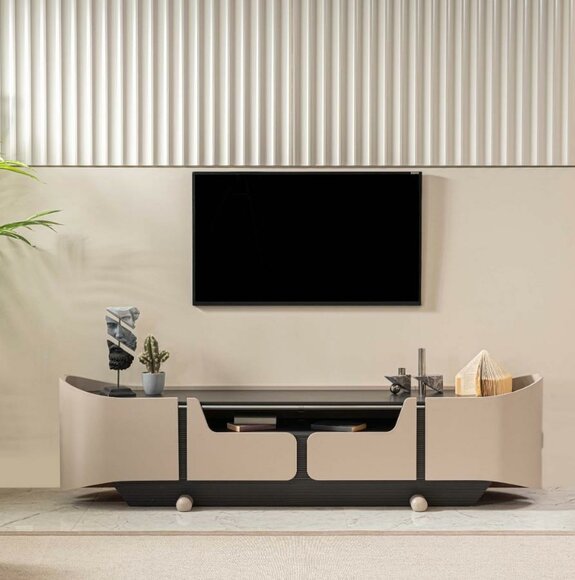 RTV Lowboard TV Ständer Wohnzimmer Holz Beige Sideboard Tisch Modern