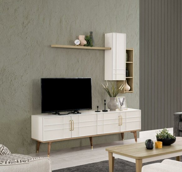 TV Ständer Schrank RTV Lowboard Wohnzimmer Regale Weiß Holz Garnitur
