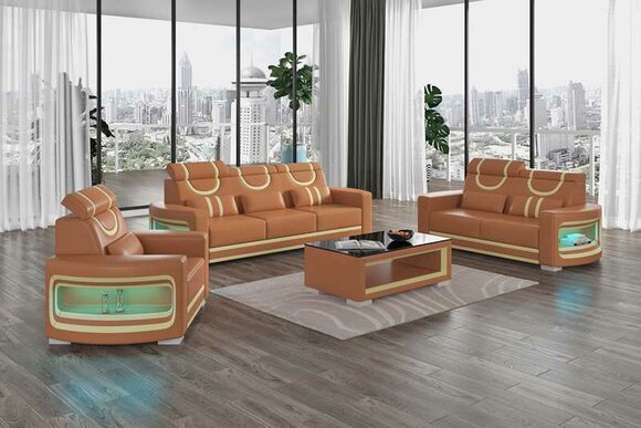 Sofagarnitur Luxus Komplette Couchgarnitur Braun Kunstleder Sofa 321
