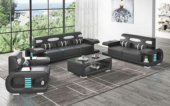 Couchgarnitur Sofagarnitur Ledersofas Sofa Komplette 3tlg Schwarz Set