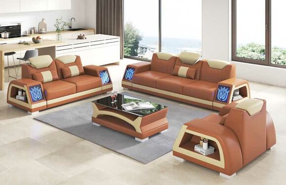 Komplette Couchgarnitur Sofagarnitur Ledersofas Sofa 3tlg Sofas Braun