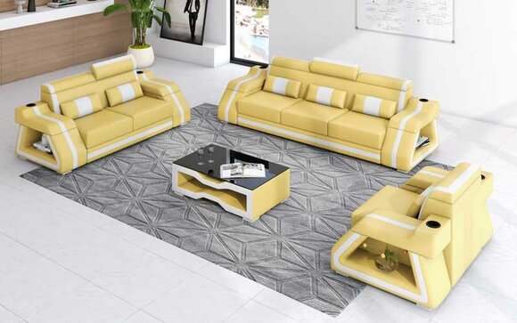 Ledersofas Komplette Couchgarnitur Sofagarnitur Sofa 3tlg Sofas Gelb