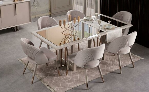 Esszimmermöbel Set Esszimmer Garnitur 7tlg Esstisch Stühle Beige Holz