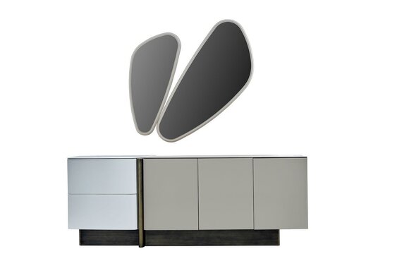 Garnitur Kommode mit Spiegel Schrank Modern Schlafzimmer Set Weiß