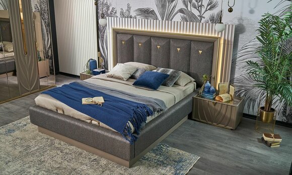 Doppelbett Komplette Schlafzimmer Bett Braun Set 3tlg Nachttische Holz