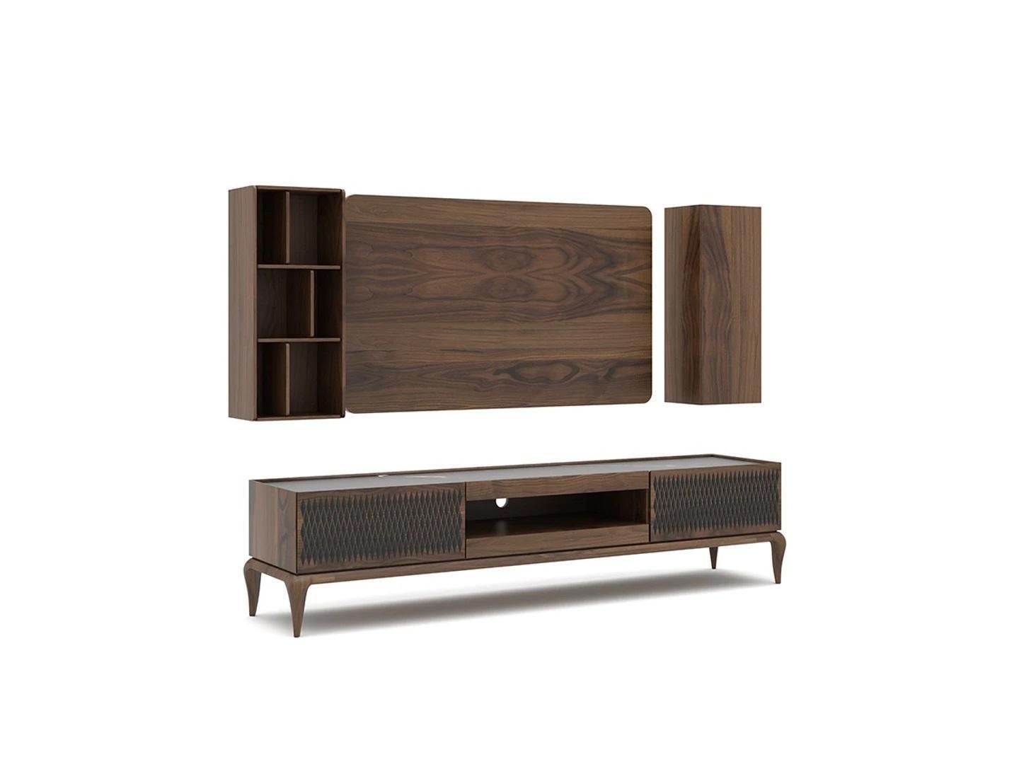 Holzmöbel Wohnzimmer Set 4tlg TV-Ständer Bücherregale Wohnwand TV Rahmen Neu