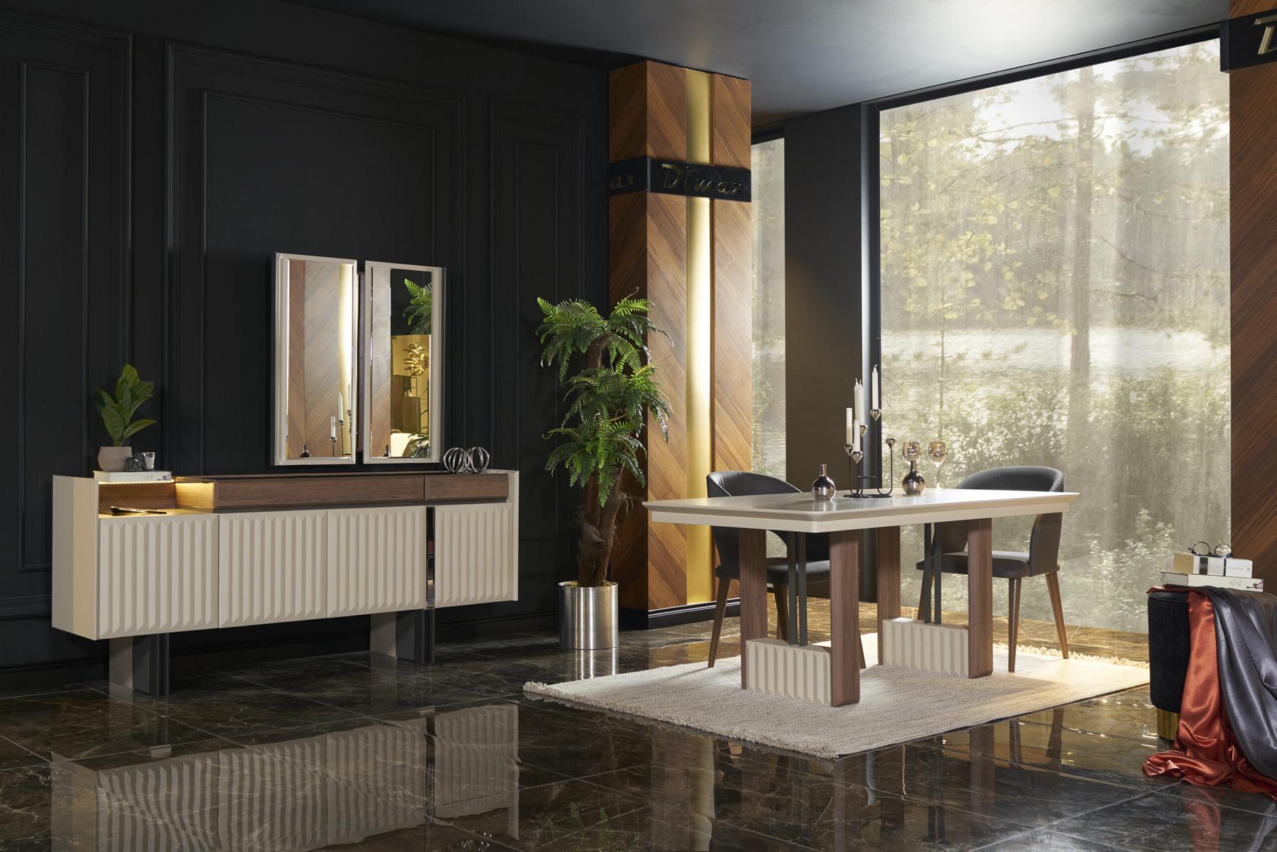 Esszimmer Set Esstisch 4x Stühle Kommode Spiegel Modern Set Weiß
