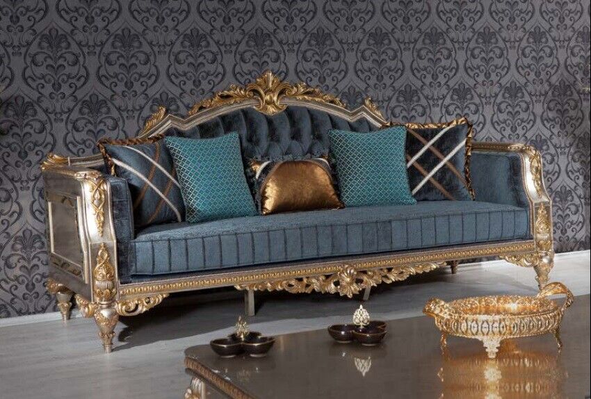 Chesterfield 3 Sitzer Designer Sofa Luxus Polster Sofas Stoff Textil Dreisitzer