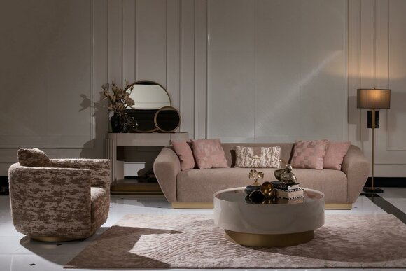 Sofagarnitur Sofa 3 Sitzer Sessel Couchtisch Kommode Beige Stoff 5tlg