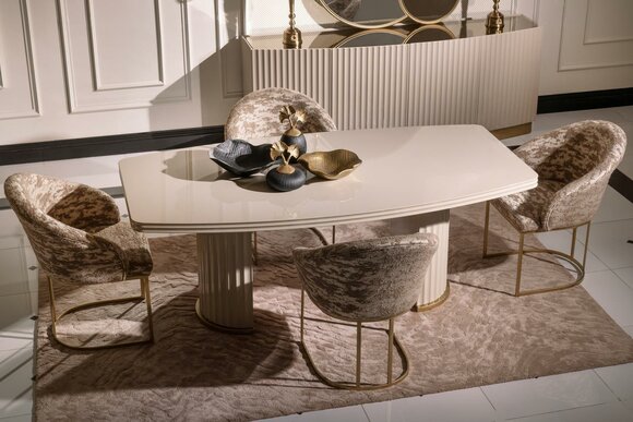 Essgruppe Essecke Esstisch Stühle Set 7tlg Esszimmer Beige Holz Design