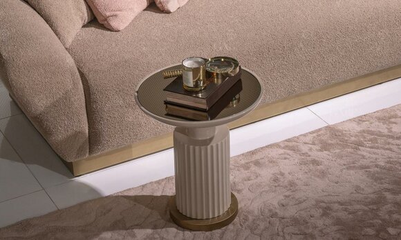 Beistelltisch Kaffeetisch Sofatisch Couchtisch Beige Wohnzimmer Glas