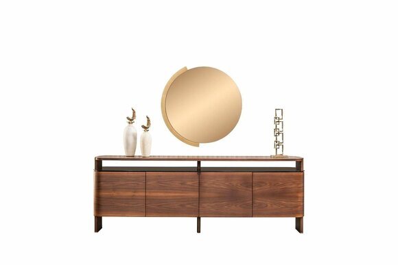 Garnitur Anrichte Sideboard Kommode Schrank Braun Holz Spiegel 2tlg