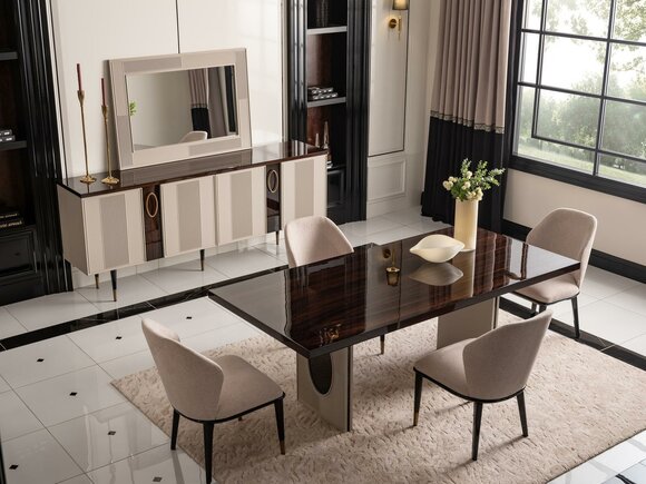 Luxus Esszimmer Essgruppe Essecke Esstisch Stühle Beige Set 9tlg Holz