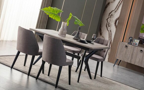 Essecke Garnitur Esszimmer Essgruppe Esstisch Stühle Holz Grau 7tlg
