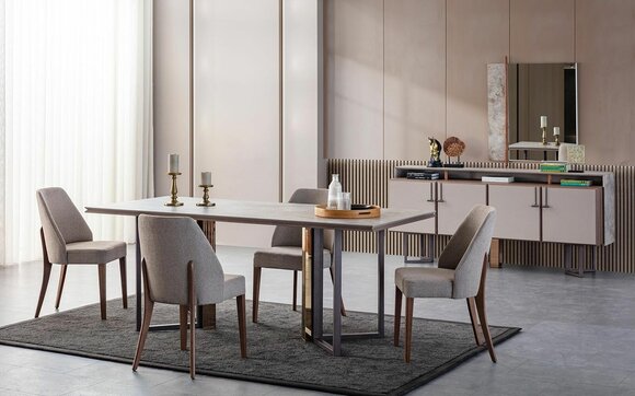 Essgruppe Essecke Esstisch Stühle Holz Grau Esszimmer 9tlg Anrichte