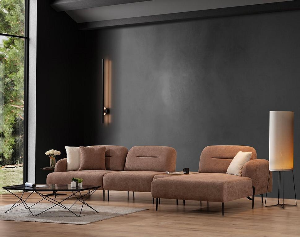 Braunes Wohnzimmer Ecksofa Designer Polster Wohnlandschaft L-Form Couch