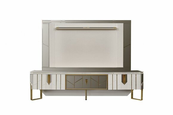 Wohnwand Sideboard TV Ständer RTV Lowboard Weiß Wohnzimmer Panel Holz