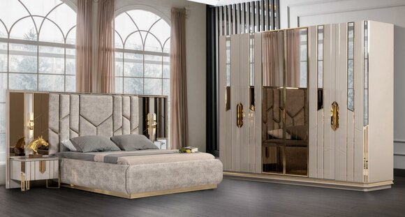 Garnitur Schlafzimmer Doppelbett Bett Nachttische 4tlg Beige Schrank