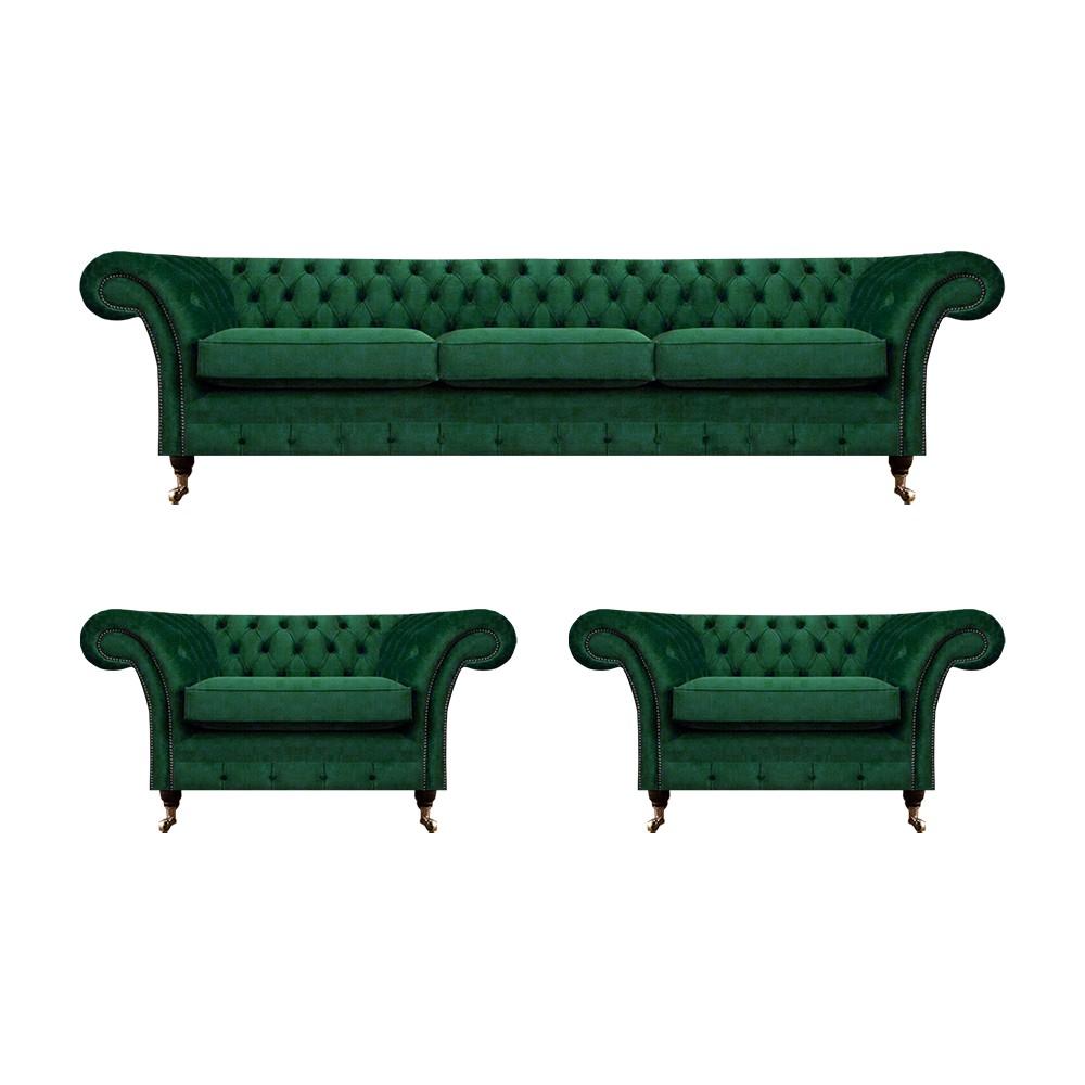 Grün Möbel Wohnzimmer Polstermöbel Chesterfield Set 3tlg 3+1+1 Einrichtung