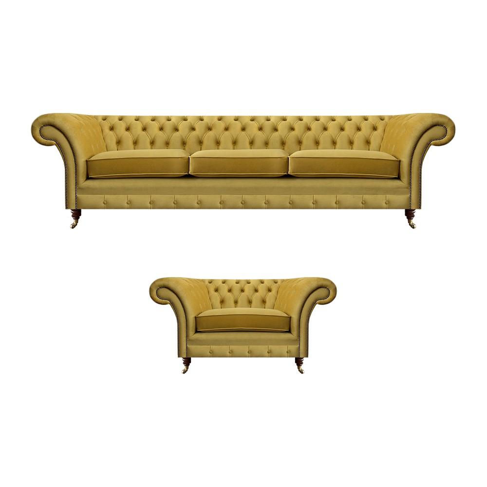 Wohnzimmer Set Sofa Couch Dreisitze 3+1 Sessel Sofagarnitur Chesterfield
