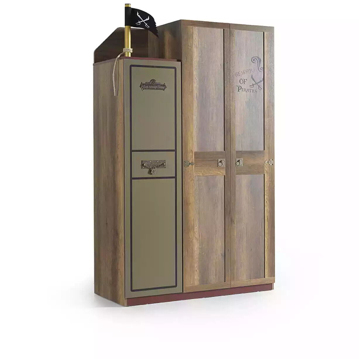 Pirat Holzschrank Luxus Kleiderschrank Schrank Kinder Holz Braun 3 Tür
