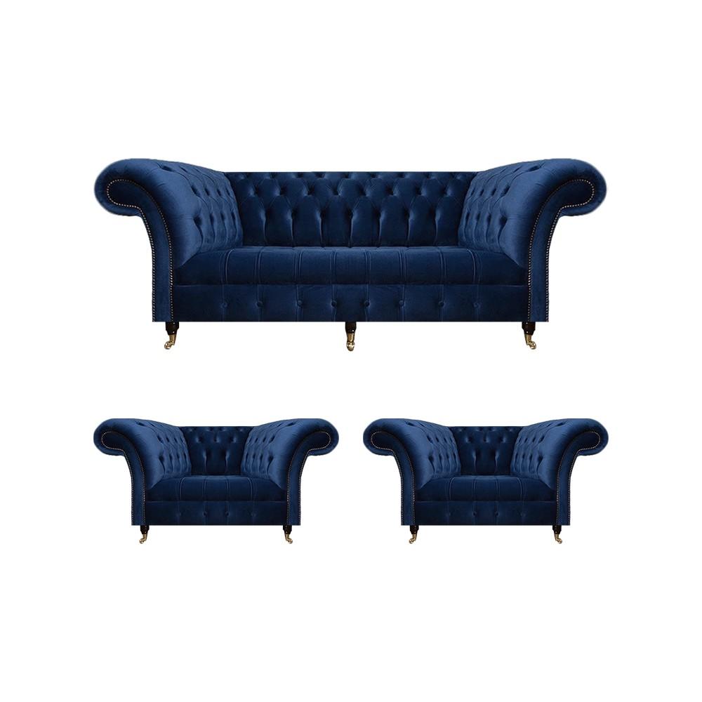 Chesterfield Luxus Einrichtung 2x Sessel Dreisitzer Sofa Couch Wohnzimmer 3+1+1