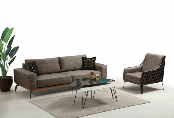 Sofagarnitur Dreisitzer Sessel Stoffsofa Polstersofa Grau Couch Sofa