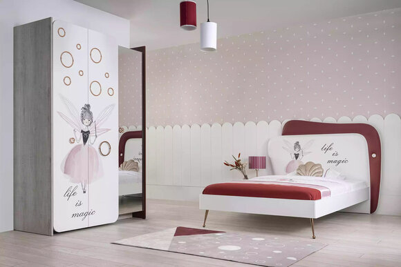 Weiß Graues Kinderzimmer Set Bett Nachttisch Kleiderschrank Holz 3tlg