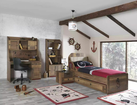 Kinderzimmer Garnitur Pirat Bettrahmen Jugendbett Holz Braun 5tlg Set
