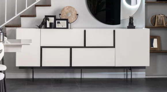 Robuste Schwarz-Weiße Anrichte Esszimmer Designer Holz Kommode Möbel