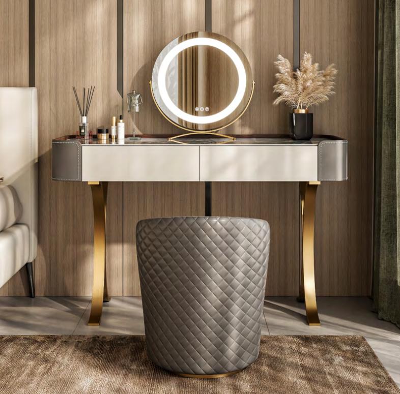 Beiger Schminktisch Designer Frisiertische Luxus Schubladen Holz Möbel