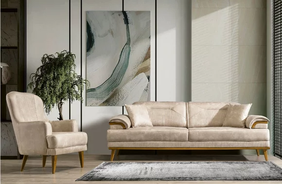 Beige Wohnzimmer Sitzgarnitur Designer Sofagarnitur Polster 3+1 Sitzer