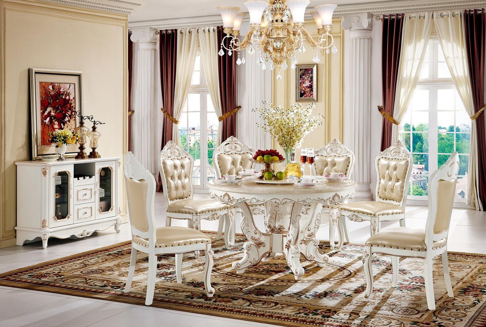 Esszimmer Set Weiß Esstisch 6x Stühle Kommode Design Klassische Elegantes Neu