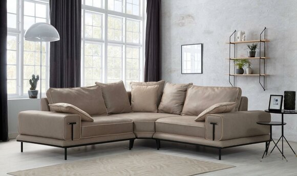 Modernes L-Form Beiges Ecksofa Stilvolle Wohnzimmer Designer Couch Neu