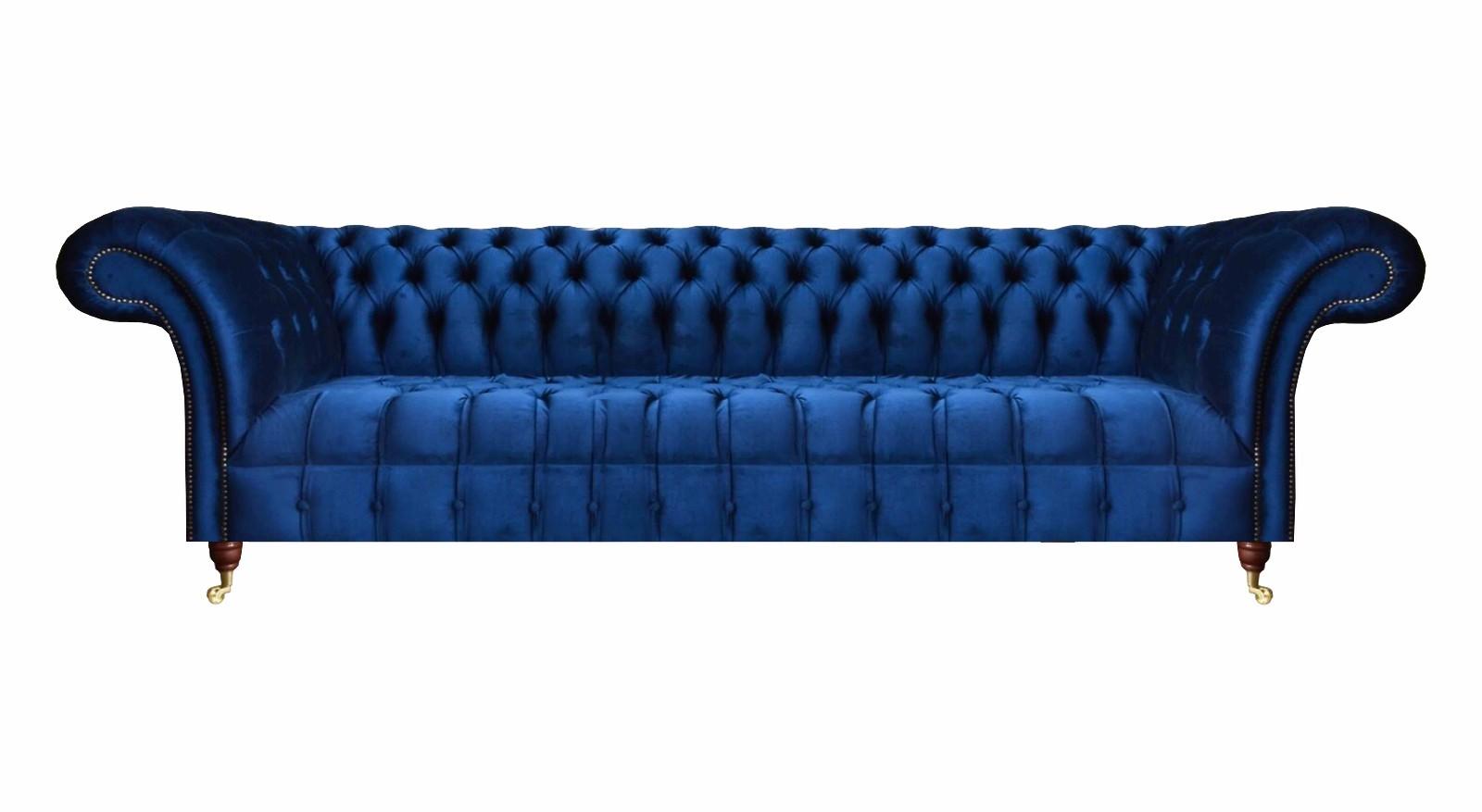 Luxus Blau Sofa Dreisitze Wohnzimmer Textil Polstermöbel Couch Chesterfield