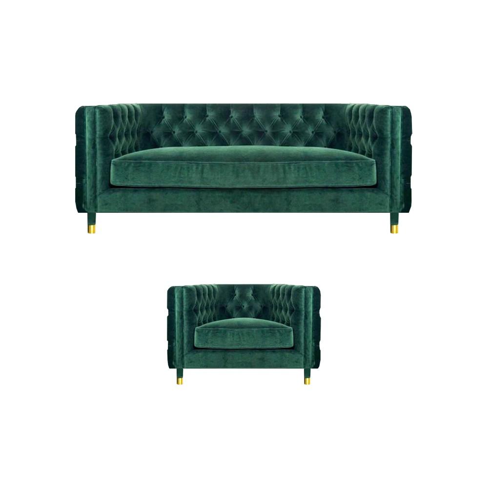 Modern Grün Design Sofa Couch Dreisitze Stoff Sessel Sofagarnitur Chesterfield
