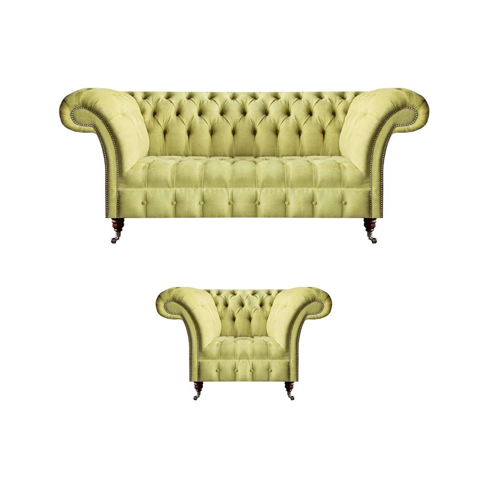 Sofagarnitur Chesterfield Textilsofa Sofa Couch Sitz Polster Set Garnitur Gelb