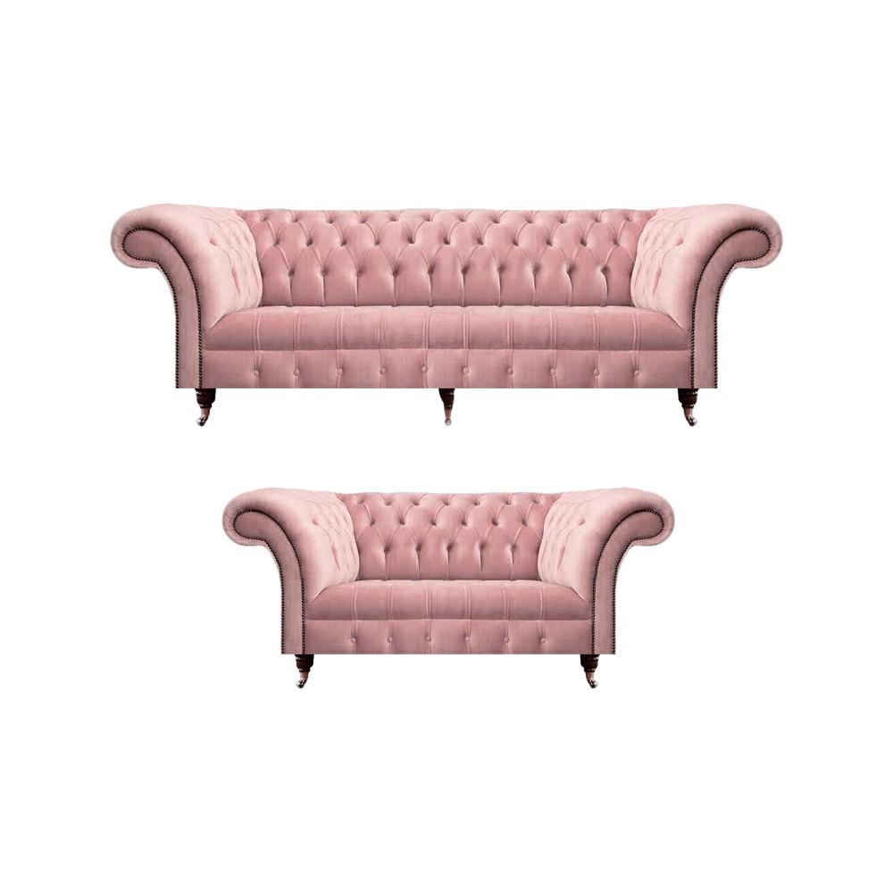 Sofagarnitur 2tlg Rosa Komplett Chesterfield Wohnzimmer 2x Sofas Neu Einrichtung