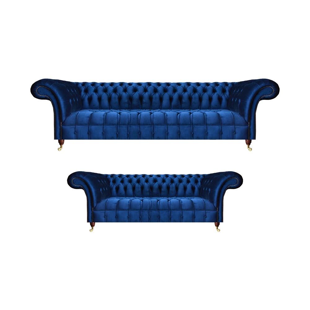 Luxus Blau Sofas Set 2tlg Komplett Einrichtung Chesterfield Wohnzimmer Neu