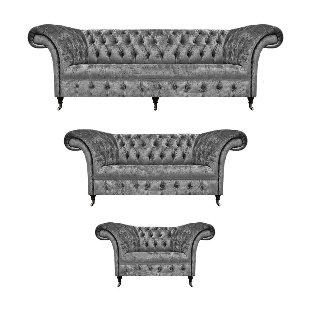 Grau Sofagarnitur 3tlg Neu Design Polstermöbel Wohnzimmer Chesterfield