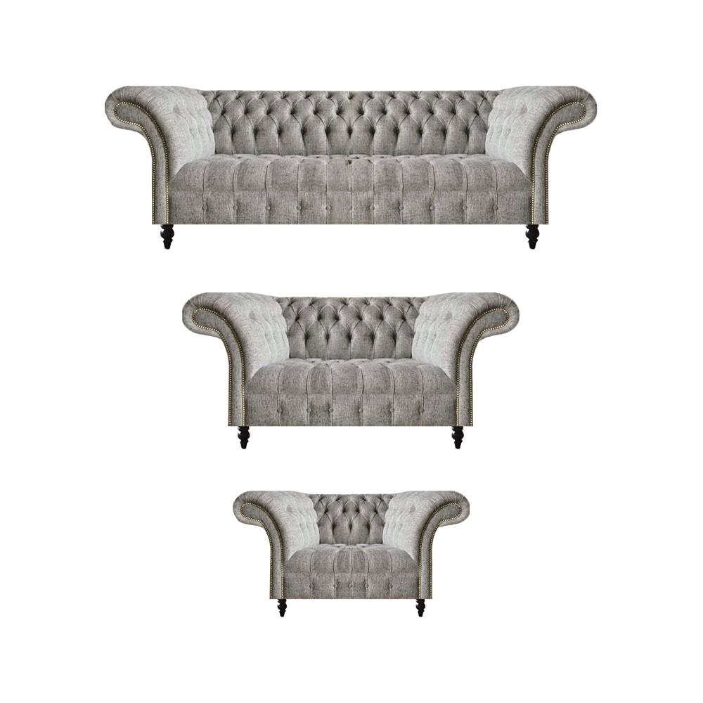 Komplett Sofa Set 3tlg Chesterfield Sitzmöbel Textil Stoff Sessel Wohnzimmer