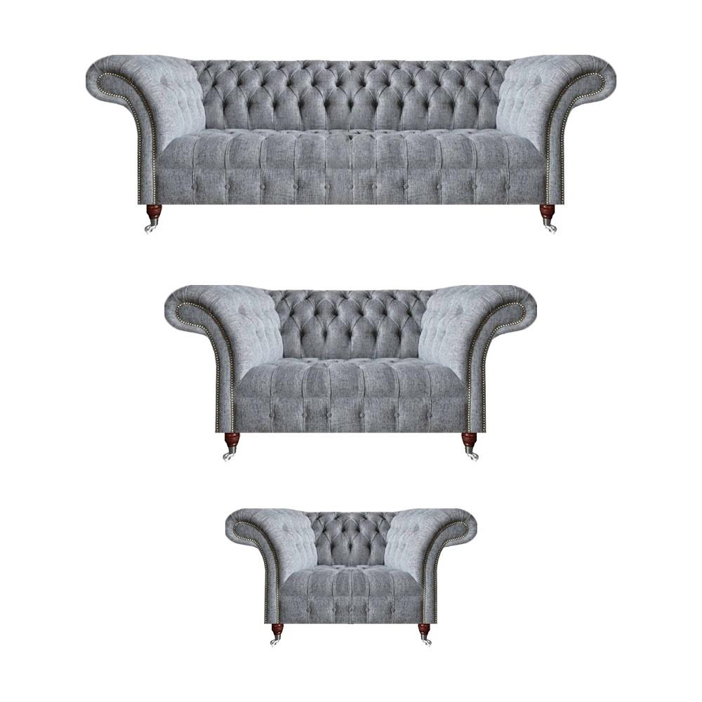 Chesterfield Grau Sofas Komplett 3tlg Sessel Design Möbel Sofagarnitur