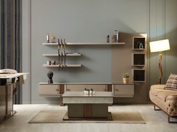 Design Sideboard Kommode Sideboard Spiegel Holz Beige Möbelneuheit