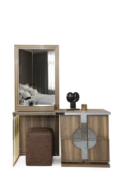 Stilvolles Schlafzimmer-Set, luxuriöser Schminktisch mit Spiegeldesign, neu
