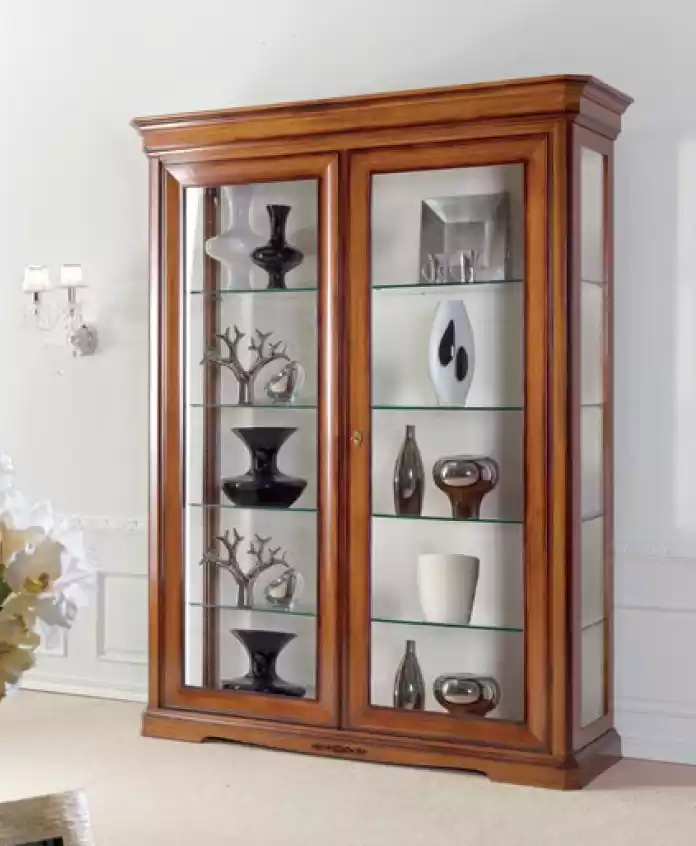 Klassischer Vitrine Schrank Klassische Glasschrank Braun Schränke Holz