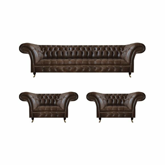 Wohnzimmer Braune Chesterfield Ledergarnitur Designer Sitzmöbel 3tlg Set